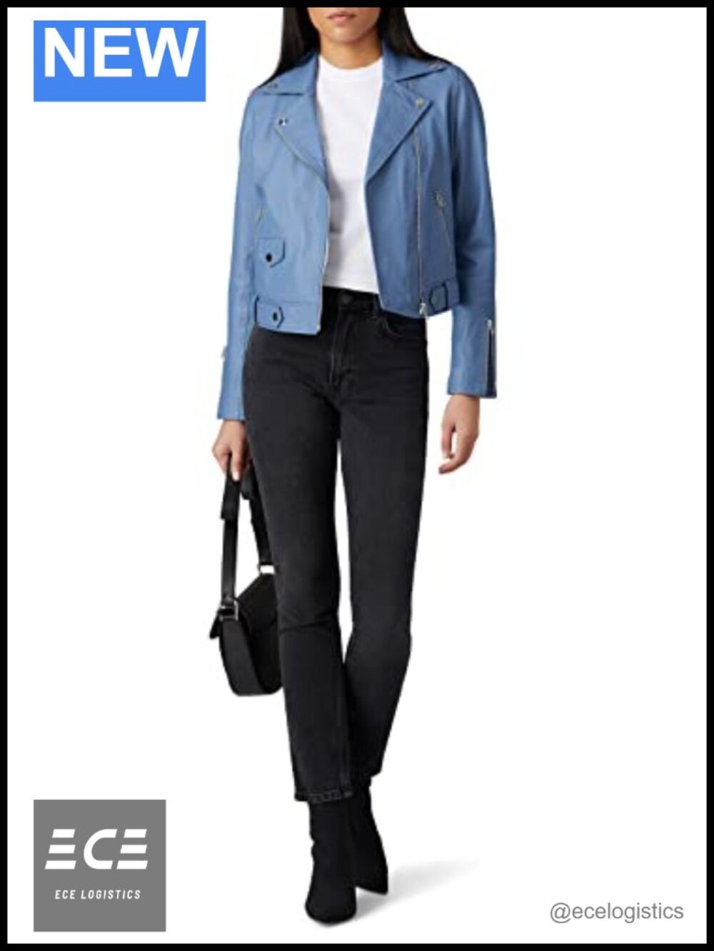 Classic Leather Moto Jacket Fitted Long Sleeve Band Collar